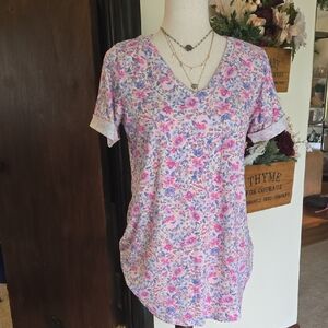 HEIMISH USA Pink and Purple Floral V-Neck Top